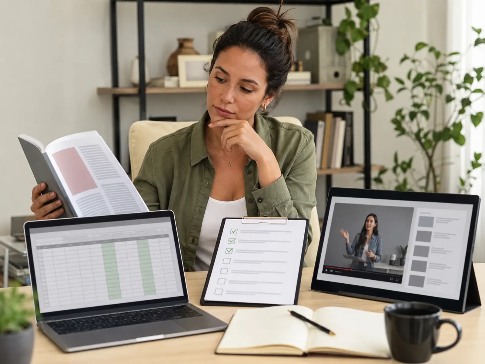 Criadora compara e-book, planilha, checklist e aula antes de definir o formato de um produto digital