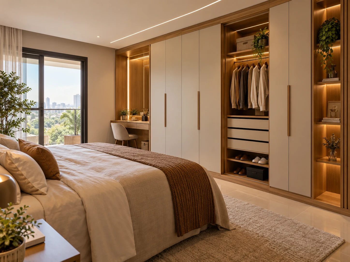 Quarto com closet e marcenaria sob medida
